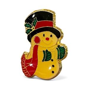 Vintage Cute Enamel Christmas Snowman Hat Scarf Tie Lapel Pin Holiday Cheer
